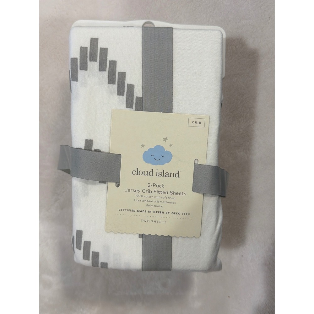 Cloud Island 2pk Fitted Cotton Jersey Crib Sheets Gray Chevron Solid White 6in